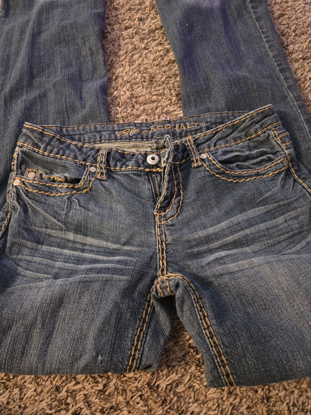 Blue Asphalt Women's Dark Blue Stretchy Jeans with Contrast Stitching.